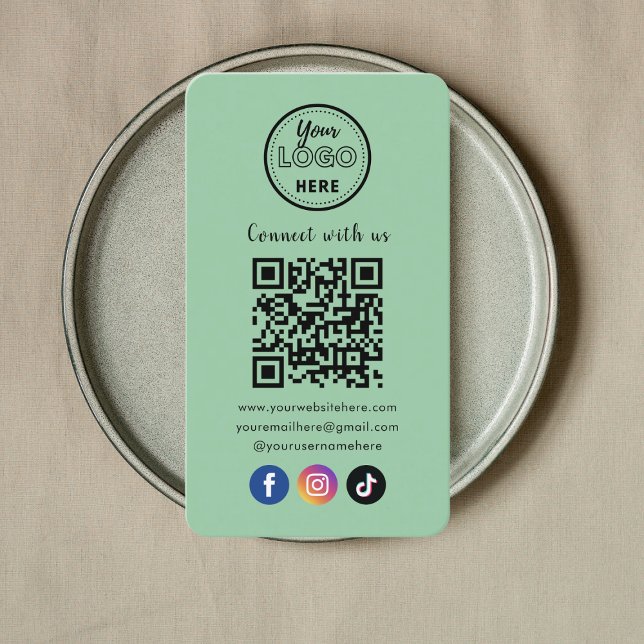 QR-Code Verbindung mit US Social Media Minze Green Visitenkarte (Von Creator hochgeladen)