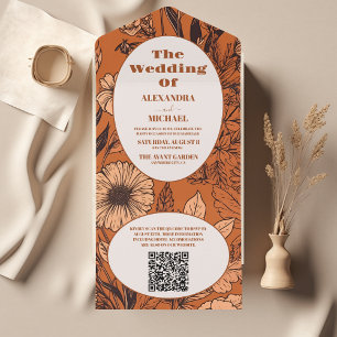 QR-Code Verbrannte Orange Wildblumen Hochzeit All In One Einladung