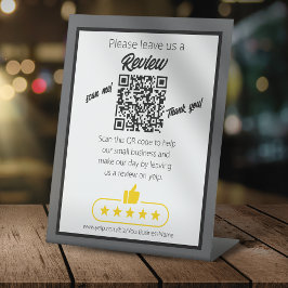 QR-Code "verlass uns a review" YELP Sockelschild