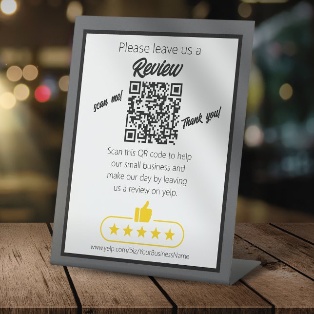 QR-Code "verlass uns a review" YELP Sockelschild (Von Creator hochgeladen)