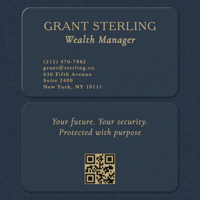 QR-Code Vermögensverwalter Navy Blau Gold Visitenkarte (Von Creator hochgeladen)