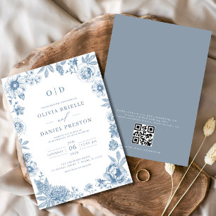 QR Code Viktorianisch Französisch Dusty Blue Weddi Einladung