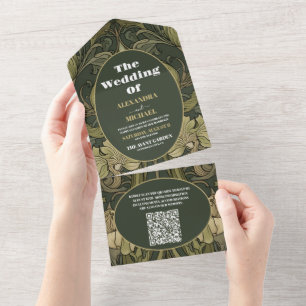 QR-Code Vintage Floral Art Nouveau Hochzeit All In One Einladung