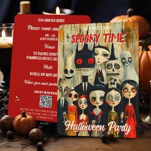 QR-Code Vintage Halloween Gruselige Charaktere Einladung