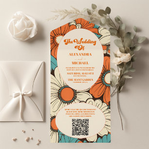 QR-Code Vintage Retro Hochzeit All In One Einladung