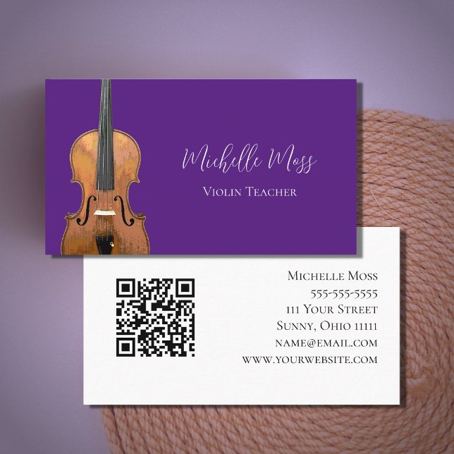 QR-Code Violinlehrer Lila Musiker Visitenkarte (Von Creator hochgeladen)