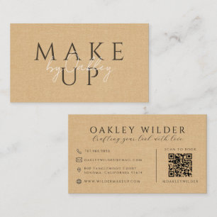 QR-Code Visagist Beige Faux-Leinen Visitenkarte