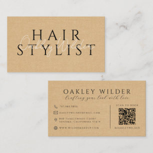 QR-Code Visagist Beige Leinenoptik Visitenkarte