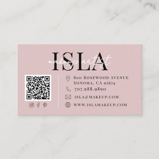 QR-Code Visagist Dusty Blush Pink Visitenkarte (Vorderseite)