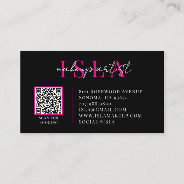 QR-Code Visagist Pink Schwarz Visitenkarte (Vorderseite)