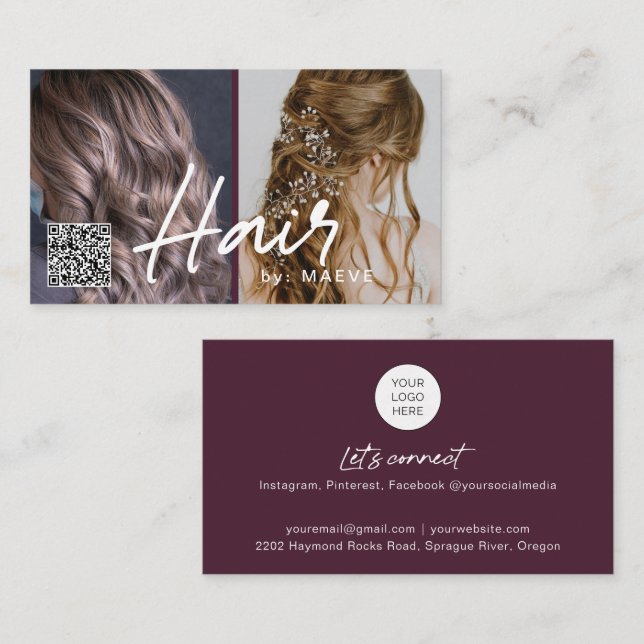 QR-Code Visitenkarte für Haarstylik mit Fotos (Vorne/Hinten)