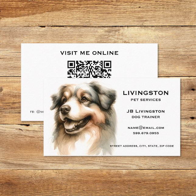 QR Code-Visitenkarten für Dog Visitenkarte (Dog QR Code Business Cards (front and back))