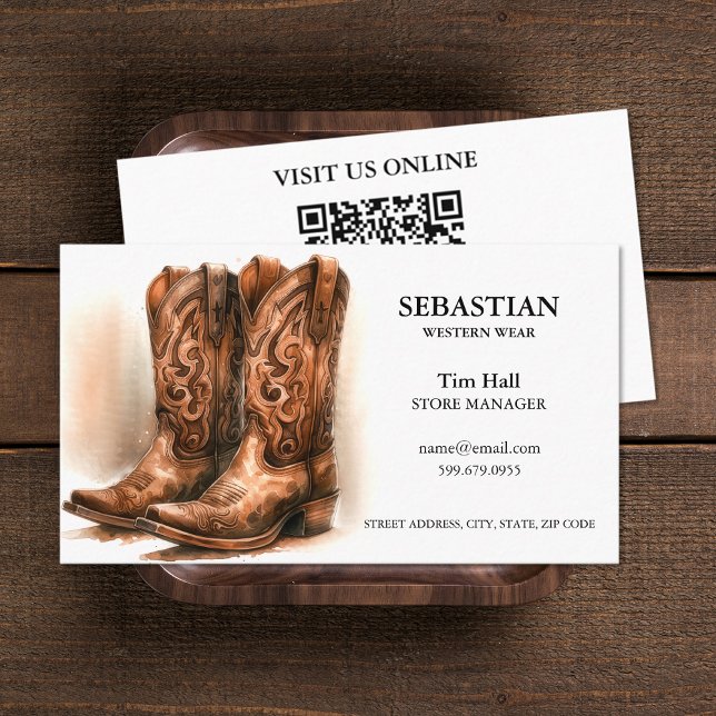 QR-Code-Visitenkarten für Western Visitenkarte (Western Wear QR Code Business Cards (front and back))