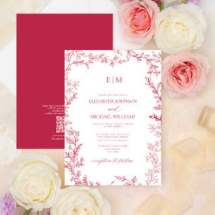 QR Code Vivid Magenta Elegante Monogram Wedding Einladung