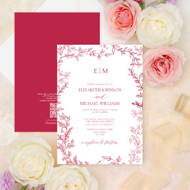 QR Code Vivid Magenta Elegante Monogram Wedding Einladung (Von Creator hochgeladen)