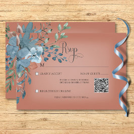 QR-Code von Boho Rust & Blue Floral Wedding Rust RSVP Karte