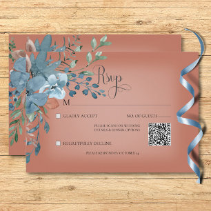 QR-Code von Boho Rust & Blue Floral Wedding Rust RSVP Karte