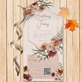 QR-Code von Boho Rust & Neutralfall Floral Creme All In One Einladung
