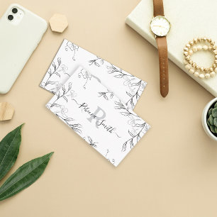 QR-Code von Feminine Sketch Gray Floral Visitenkarte