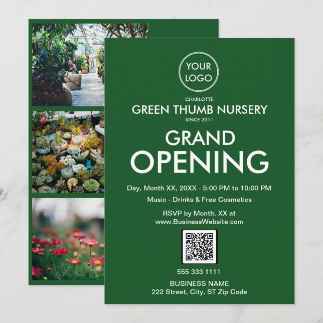QR-Code von Grand Opening Modern Green Business Einladung (Vorne/Hinten)