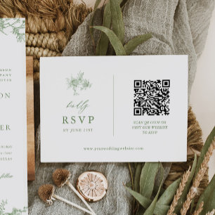 QR-Code von Sage Green Toile Floral Wedding RSVP Karte