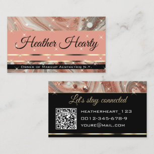 QR-Code-Vorlage Luxus marmorierter Glitzer Peach Visitenkarte