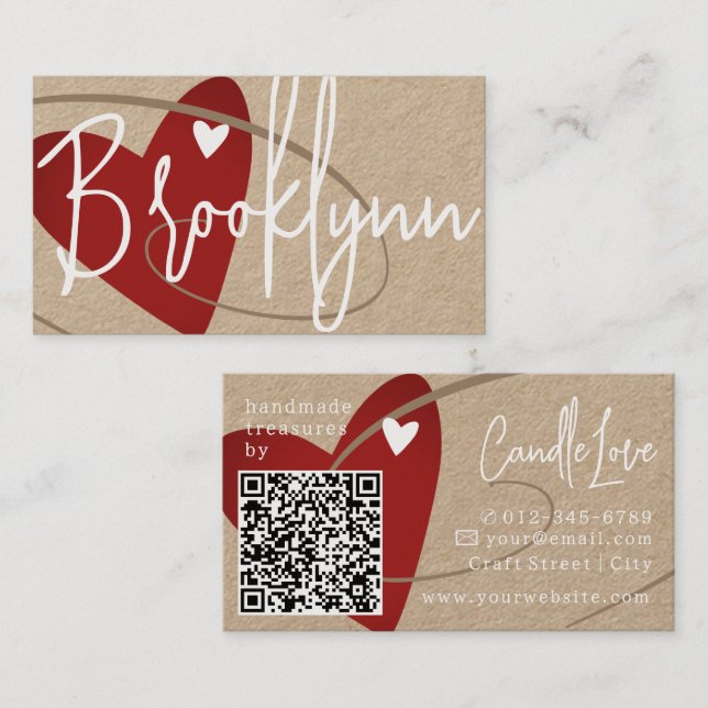 QR-Code-Vorlage mit roten Liebe-Herzkrebsen Visitenkarte (Vorne/Hinten)