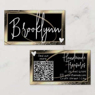 QR-Code Vorlage Stylish Golden Gold Rahmen Herz Visitenkarte