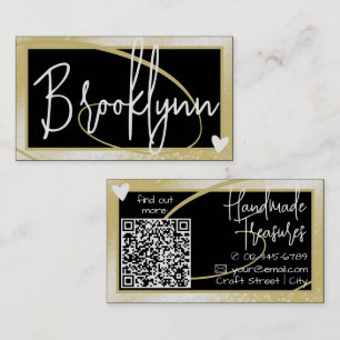 QR-Code Vorlage Stylish Light Gold Rahmen Herz  Visitenkarte