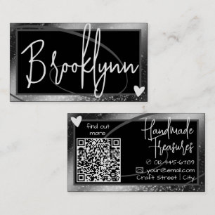 QR-Code Vorlage Stylish Silber-Grau-Rahmen Herz Visitenkarte