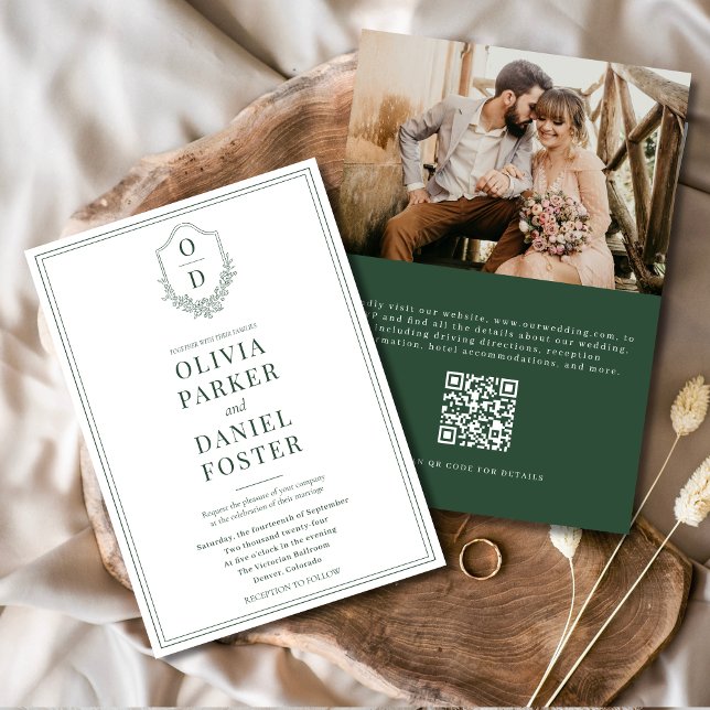 QR Code Wappen Emerald Green Foto Wedding Einladung (Von Creator hochgeladen)