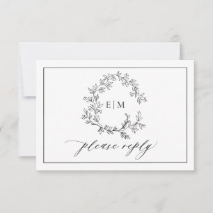 QR-Code Wappen-Hochzeit mit weißem schwarzem Leafy RSVP Karte