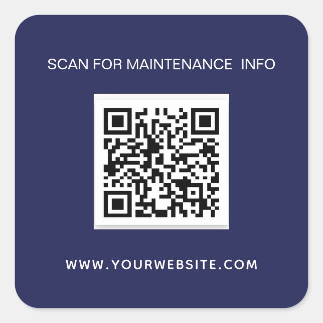 QR-Code-Wartungs-Info blau weiß Quadratischer Aufkleber (Vorderseite)