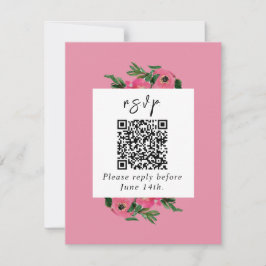 QR Code Wasserfarbe Anemone Rosa Hochzeit RSVP Karte