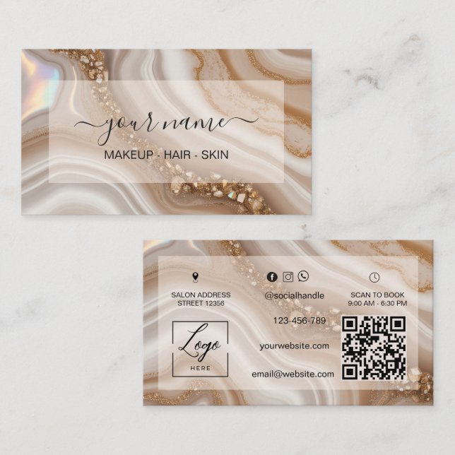 Qr-Code-Wasserfarbe Beige neutrales Luxus Visitenkarte (Vorne/Hinten)