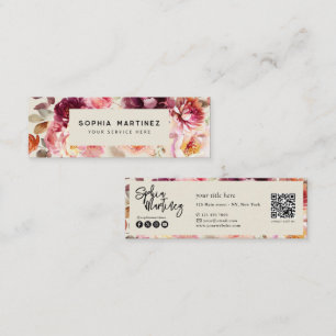 QR-Code Wasserfarbe Floral Burgunderrot Herbst Mini Visitenkarte