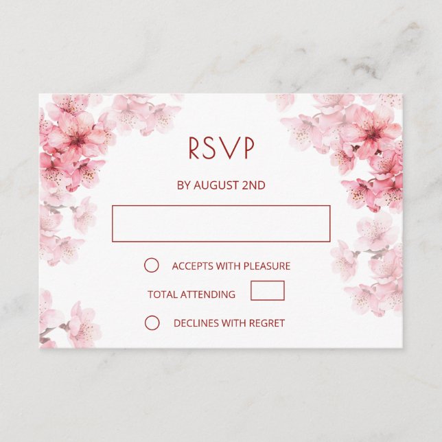 QR-Code | Wasserfarbe Kirschblüten RSVP Begleitkarte (Vorderseite)