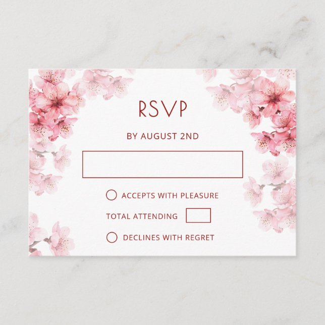 QR-Code | Wasserfarbe Kirschblüten RSVP Begleitkarte (Vorderseite)