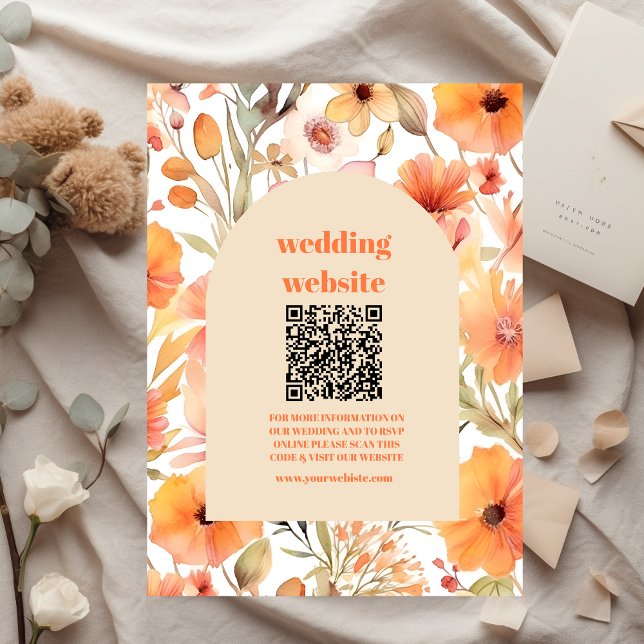qr-Code Wasserfarbe Rosa Orangefarbene Wildblumen  Begleitkarte (Von Creator hochgeladen)