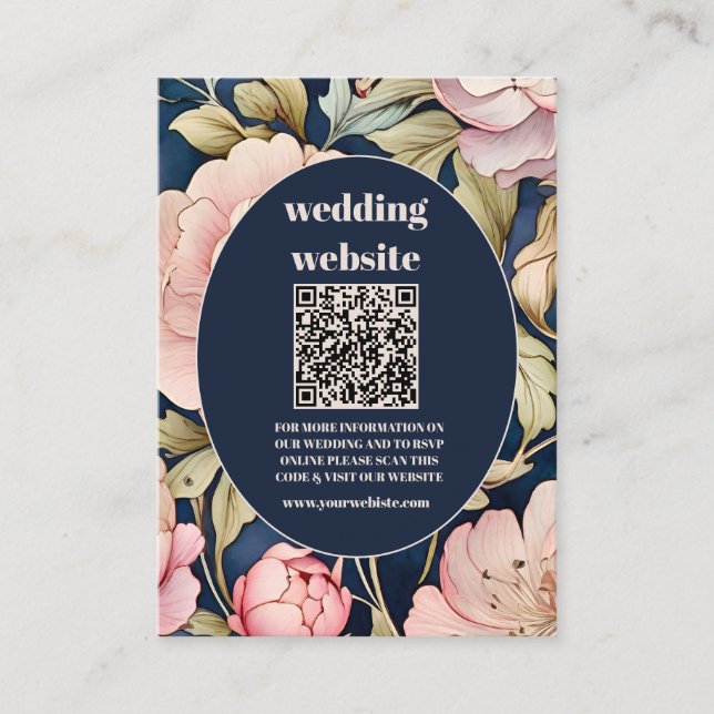 QR Code Wasserfarbe Rosa Peony Art Nouveau Hochzei Begleitkarte (Vorderseite)