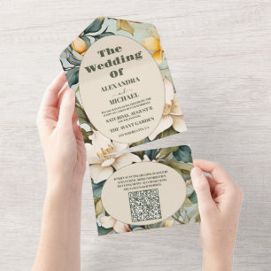 QR-Code-Wasserfarbe Weiße Lilie Art Nouveau Hochze All In One Einladung
