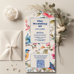 QR Code Wasserfarben Birden Peony Chinoiserie Gard All In One Einladung