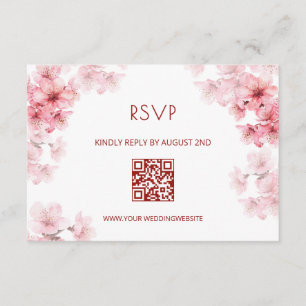 QR-Code Wasserfarben-Kirschblüten-RSVP Begleitkarte