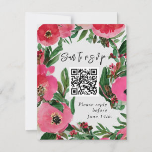 QR-Code Wasserfarbrosa Anemone Wedding RSVP
