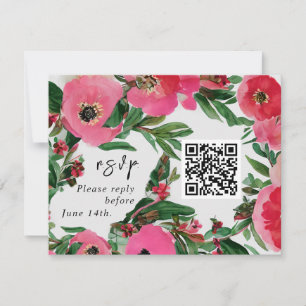 QR-Code Wasserfarbrosa Anemone Wedding RSVP