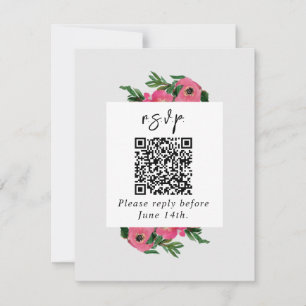 QR-Code Watercolor Anemone Hochzeit RSVP Karte