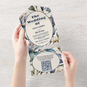 QR-Code-Watercolor-Floral-Wedding William Morris All In One Einladung