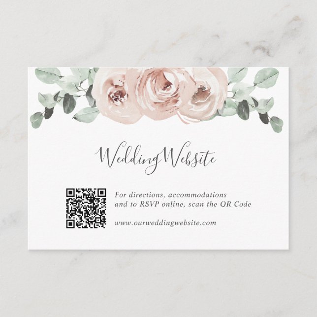 QR-Code-Website Floral Greenery Dusty Rose Wedding Begleitkarte (Vorderseite)