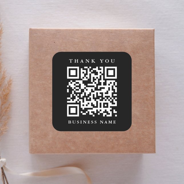 QR Code Website Link Vielen Dank Business Black Quadratischer Aufkleber (Von Creator hochgeladen)
