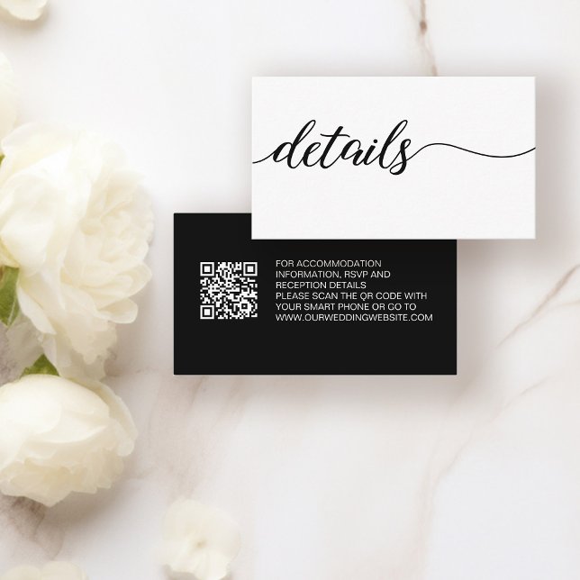 QR-Code-Website Minimalistische Hochzeitsdetails K Begleitkarte (Black and white details wedding website qr code wedding insert enclosure card)
